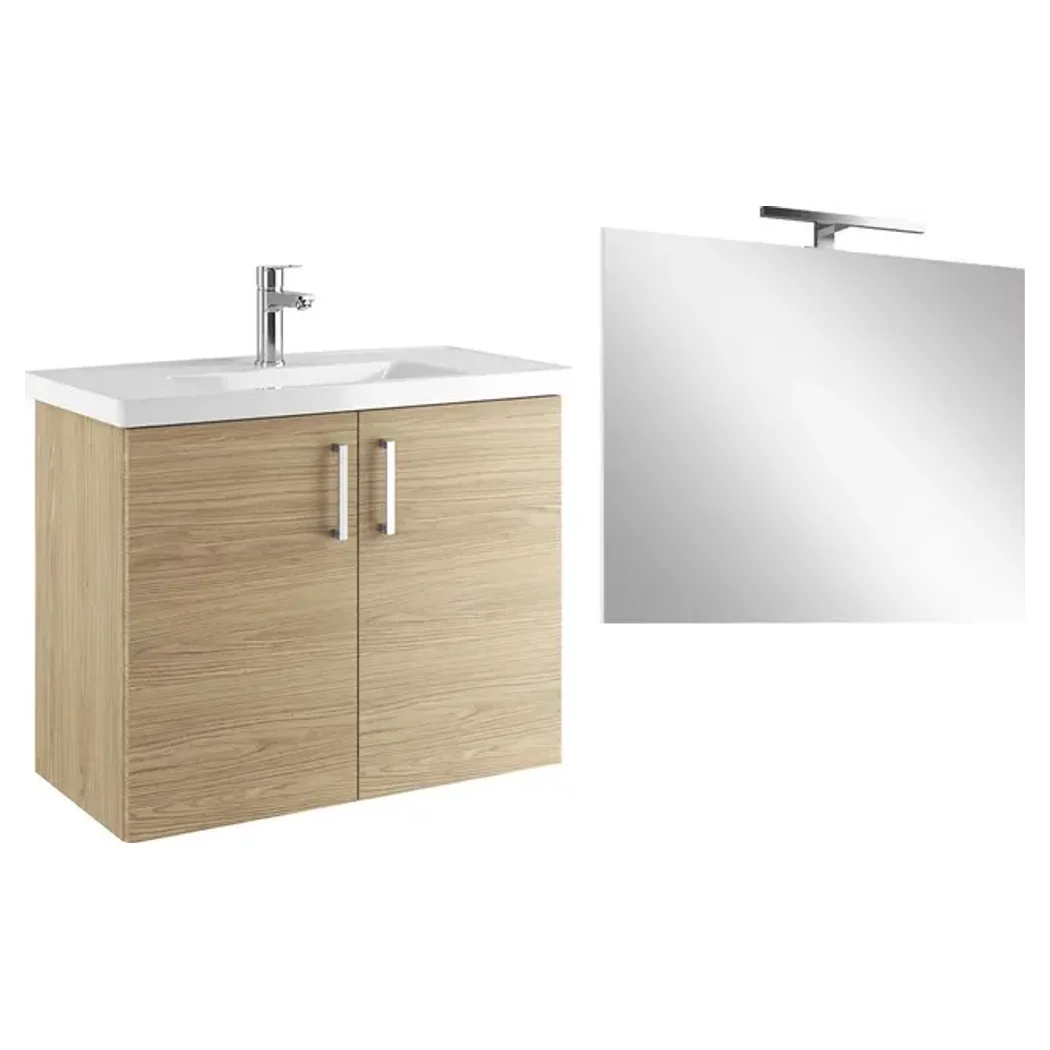 Kale Noa 80 Cm Meşe Kapaklı Banyo Dolabı Seti (Lavabo + Sifon + Ayna) - 310300104667