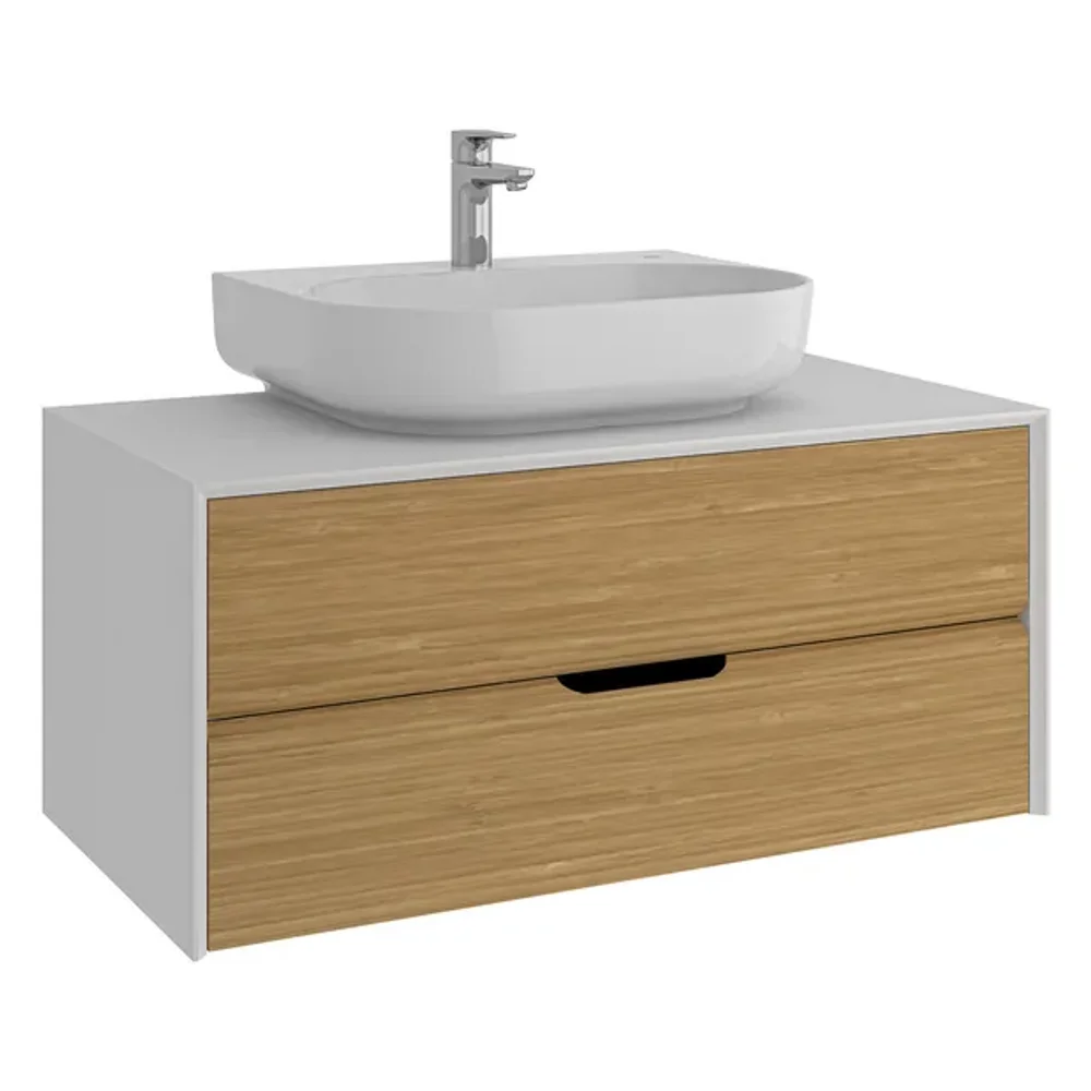 Kale Zero 2.0 100 Cm Beyaz-Meşe Lavabolu Dolap (Beyaz oval Lavabo) - 310300104352