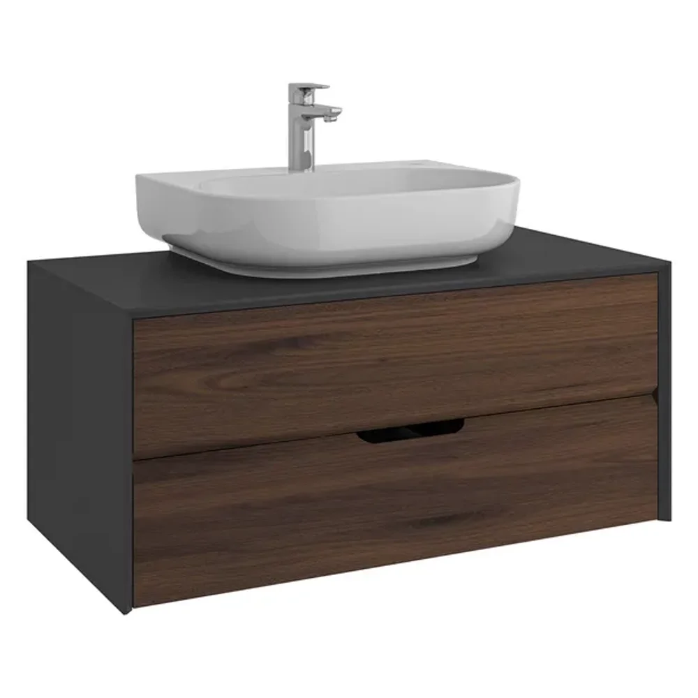 Kale Zero 2.0 100 Cm Antrasit-Ceviz Lavabolu Dolap (Beyaz oval Lavabo) - 310300104356