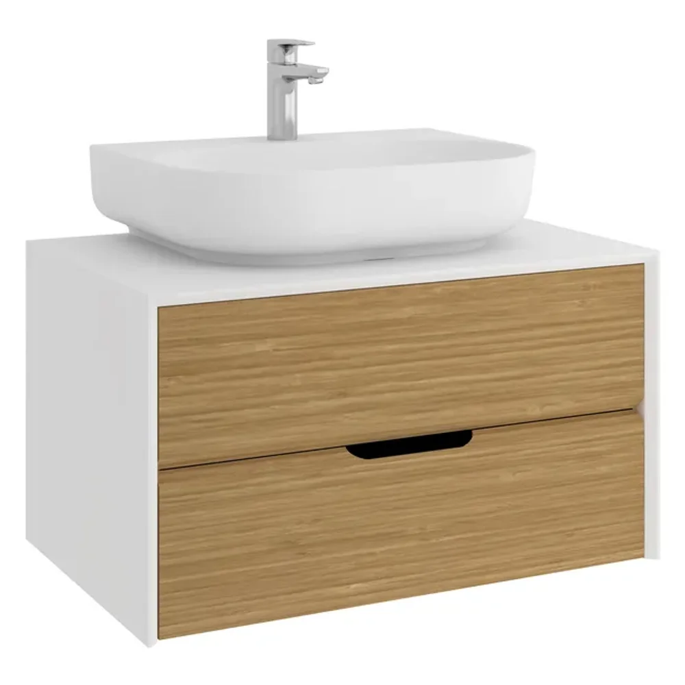 Kale Zero 2.0 80 Cm Beyaz-Meşe Lavabolu Dolap (Mat beyaz oval Lavabo) - 310300104370