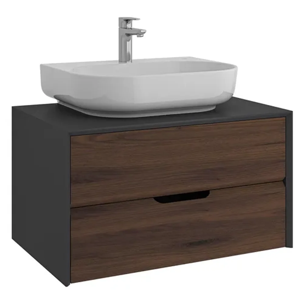 Kale Zero 2.0 80 Cm Antrasit-Ceviz Lavabolu Dolap (Beyaz oval Lavabo) - 310300104372