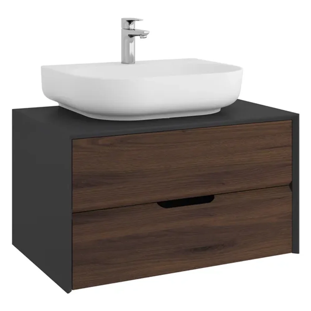 Kale Zero 2.0 80 Cm Antrasit-Ceviz Lavabolu Dolap (Mat beyaz oval Lavabo) - 310300104374