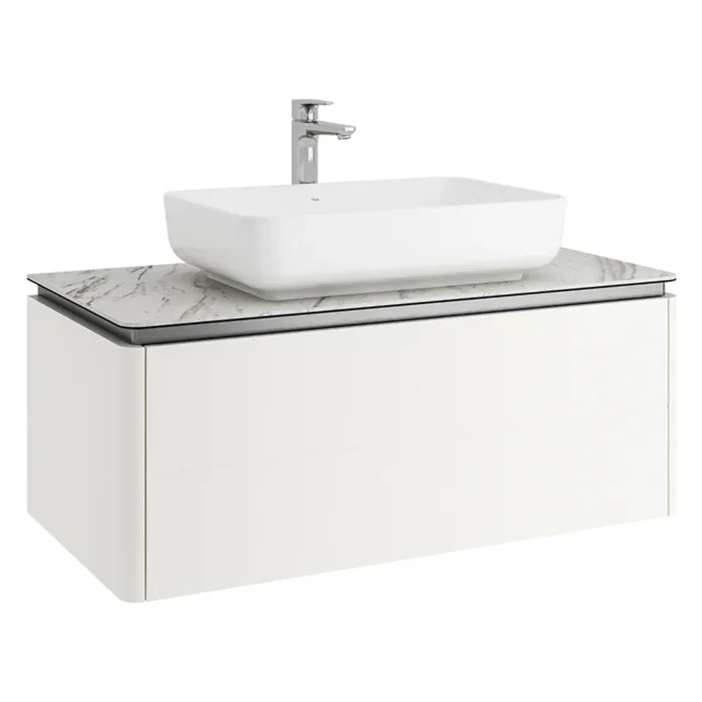 Kale Lotus 100 Cm Mat Beyaz-Pallisandro Lavabo Dolabı (Beyaz dörtgen lavabo dahil) - 310300104322