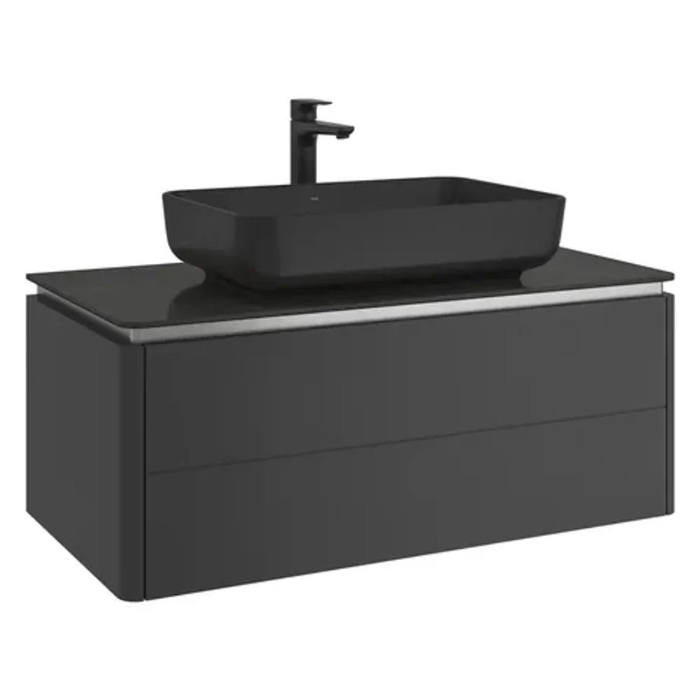 Kale Lotus 100 Cm Mat Siyah-Mat Antrasit Lavabo Dolabı (Siyah dörtgen lavabo dahil) - 310300104324
