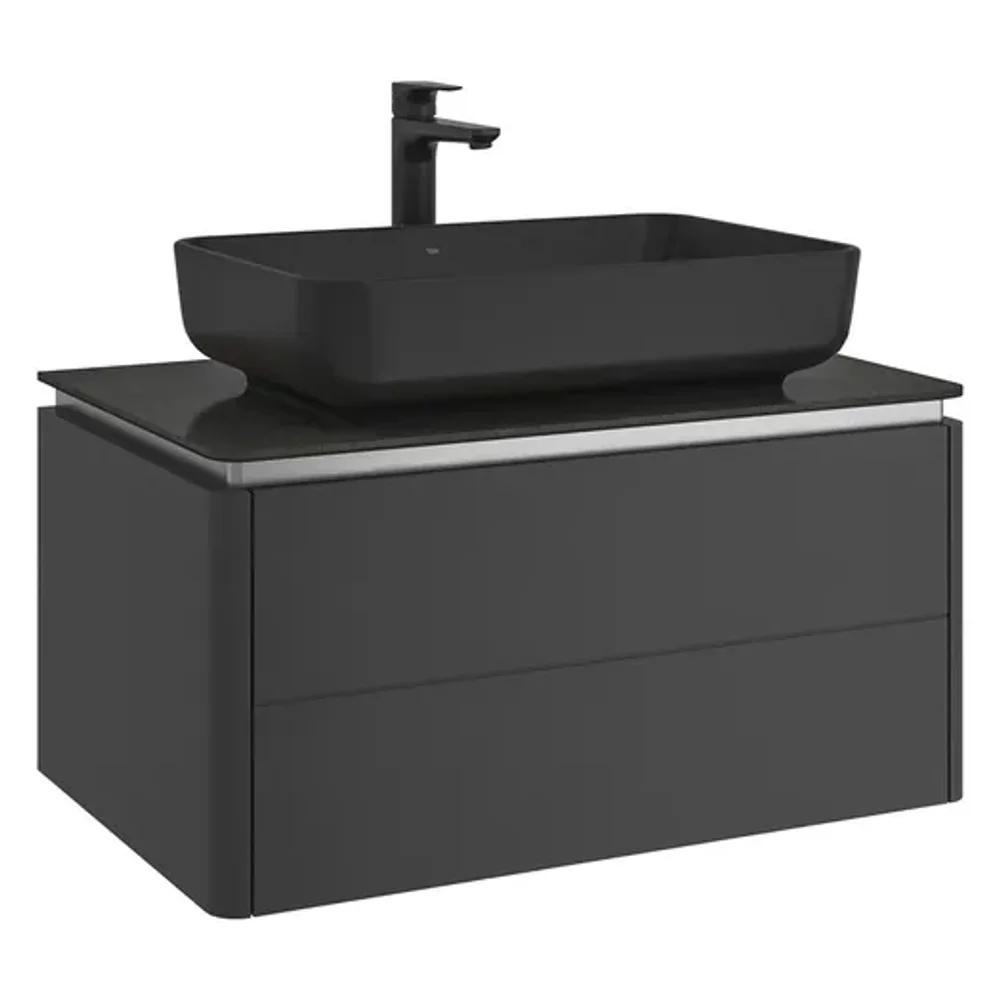 Kale Lotus 80 Cm Mat Siyah-Antrasit Lavabo Dolabı (Mat siyah dörtgen lavabo dahil) - 310300104312