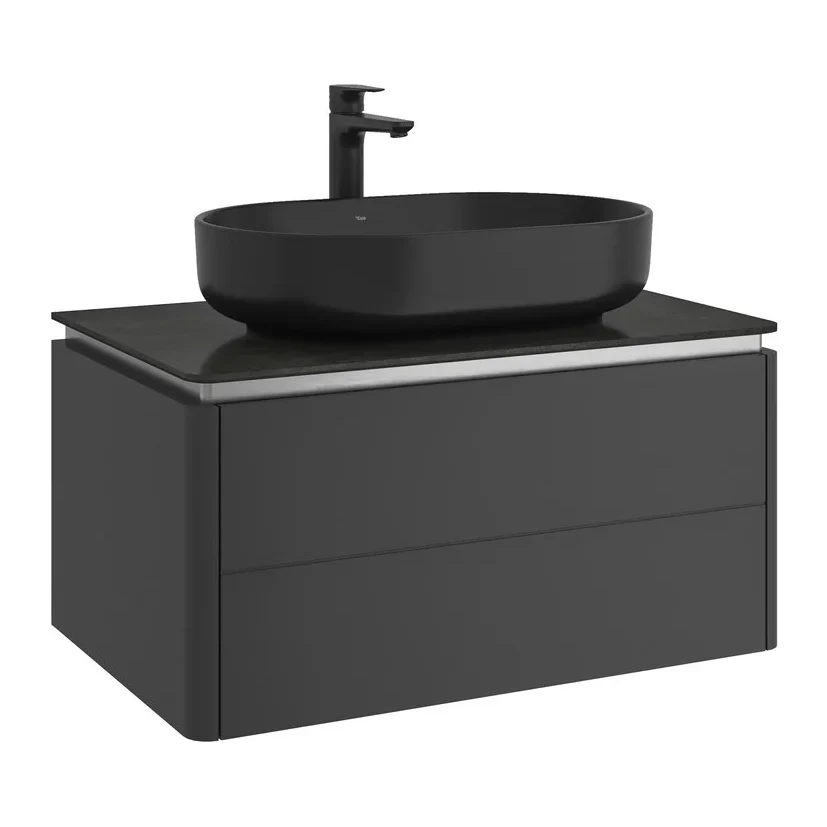 Kale Lotus 80 Cm Mat Siyah-Antrasit Lavabo Dolabı (Lavabo hariç) - 310300101978