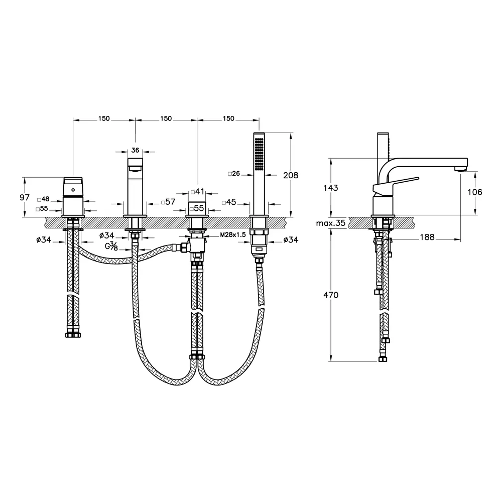 Artema Minimax Square 4 Delikli Küvet Üstü Bataryası - A43590 3