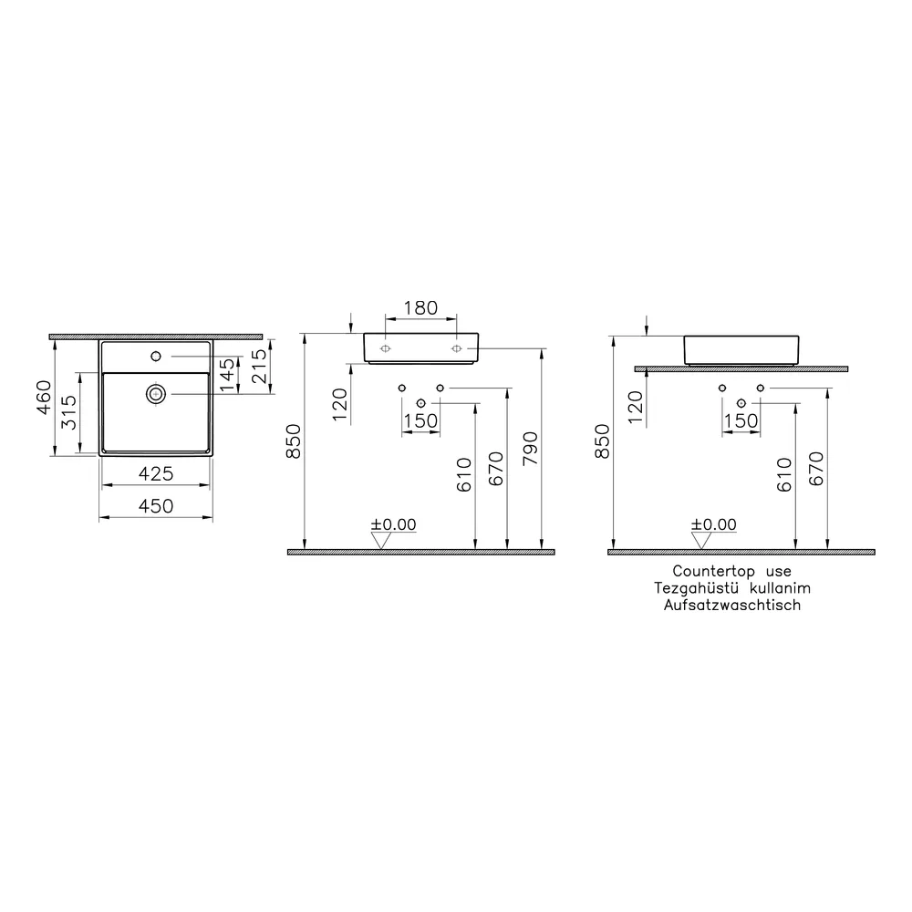 VitrA Archiplan 45x46 Cm Lavabo - 7413B403-0001 2