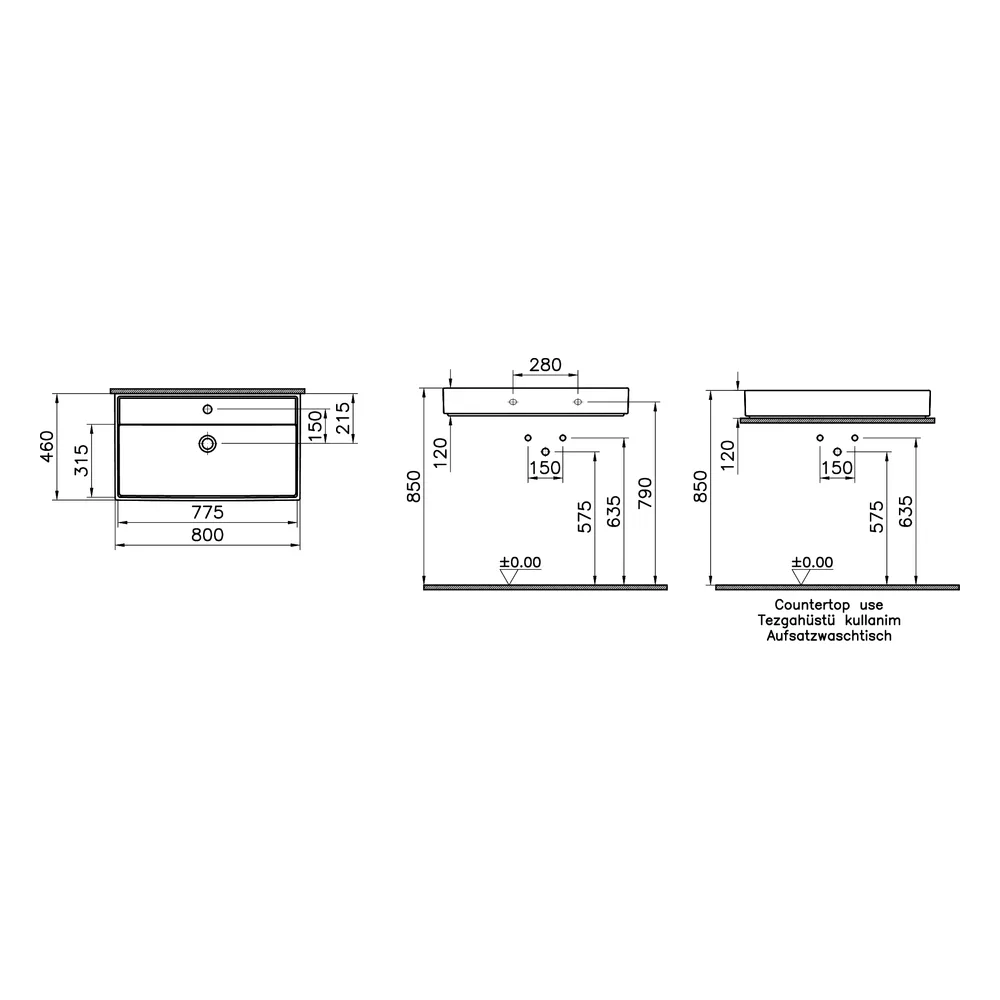 VitrA Archiplan 80x46 Cm Tezgah Üstü Lavabo - 7415B403-0631 2