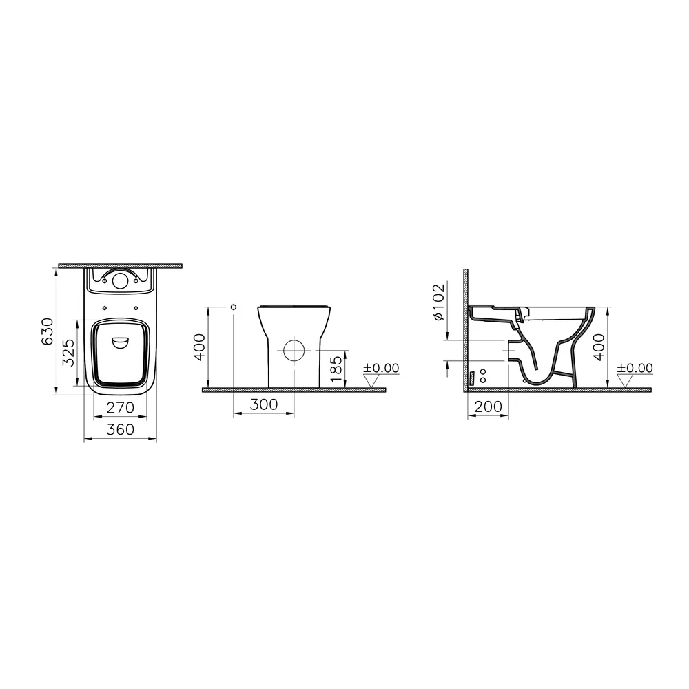 Vitra S20 Square 63 Cm Yanlardan Delikli Takım Klozet 5