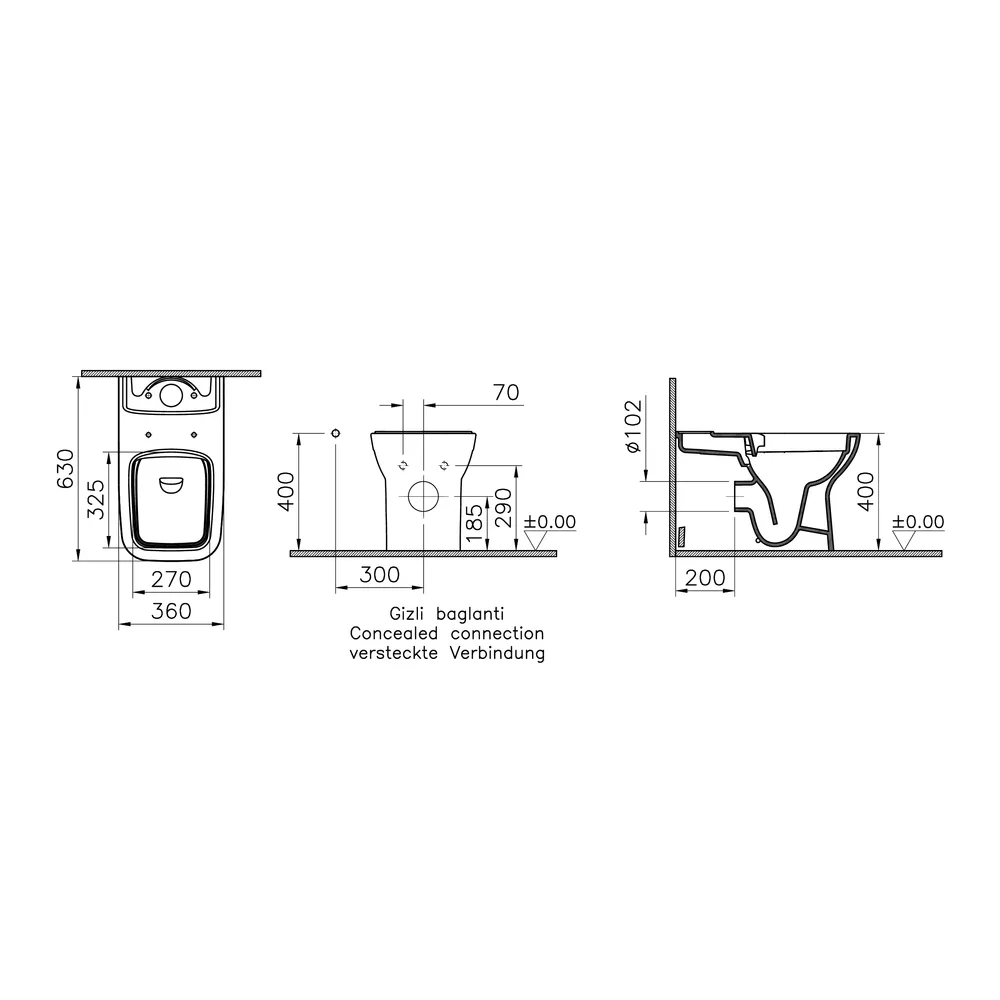 VitrA S20 Square SmoothFlush Duvara Tam Dayalı 63 Cm Yanlardan Deliksiz Beyaz Takım Klozet - 7693L003-0610 3