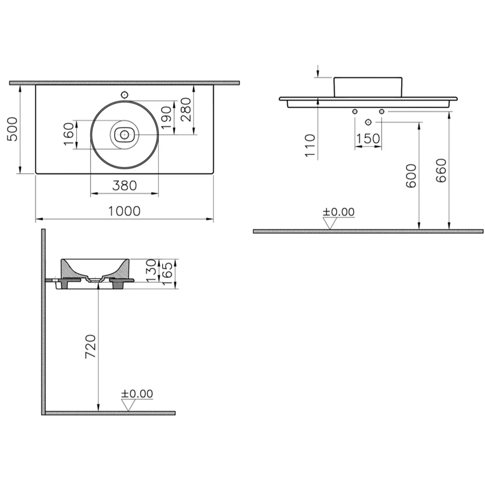 Vitra Metropole 100x50 Cm Mat Kum Beji Tezgah - 7544B022-1826 2