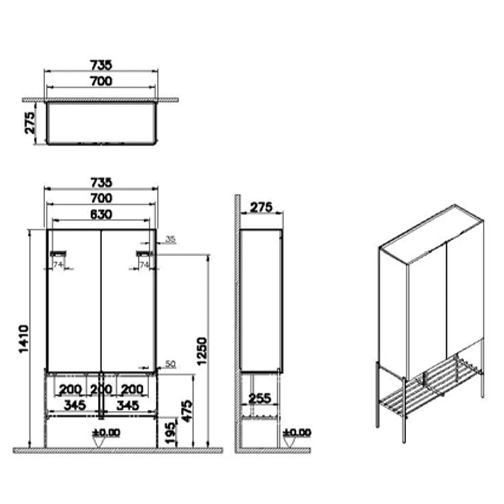 Vitra Equal 70 Cm Siyah Boy Dolabı 2