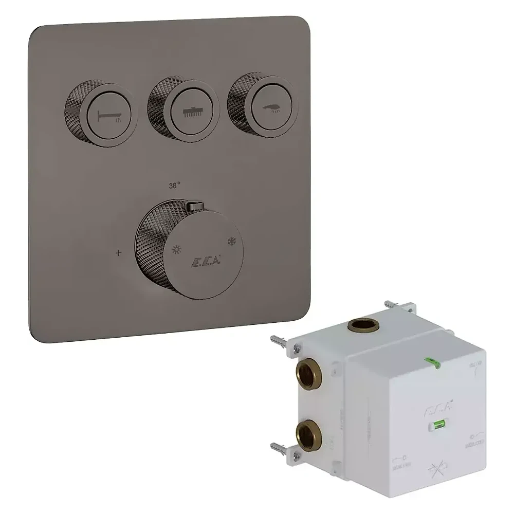 Eca Life Mat Antrasit 3 Yollu On-Off Butonlu Termostatik Ankastre Banyo Bataryası - 102101403C5