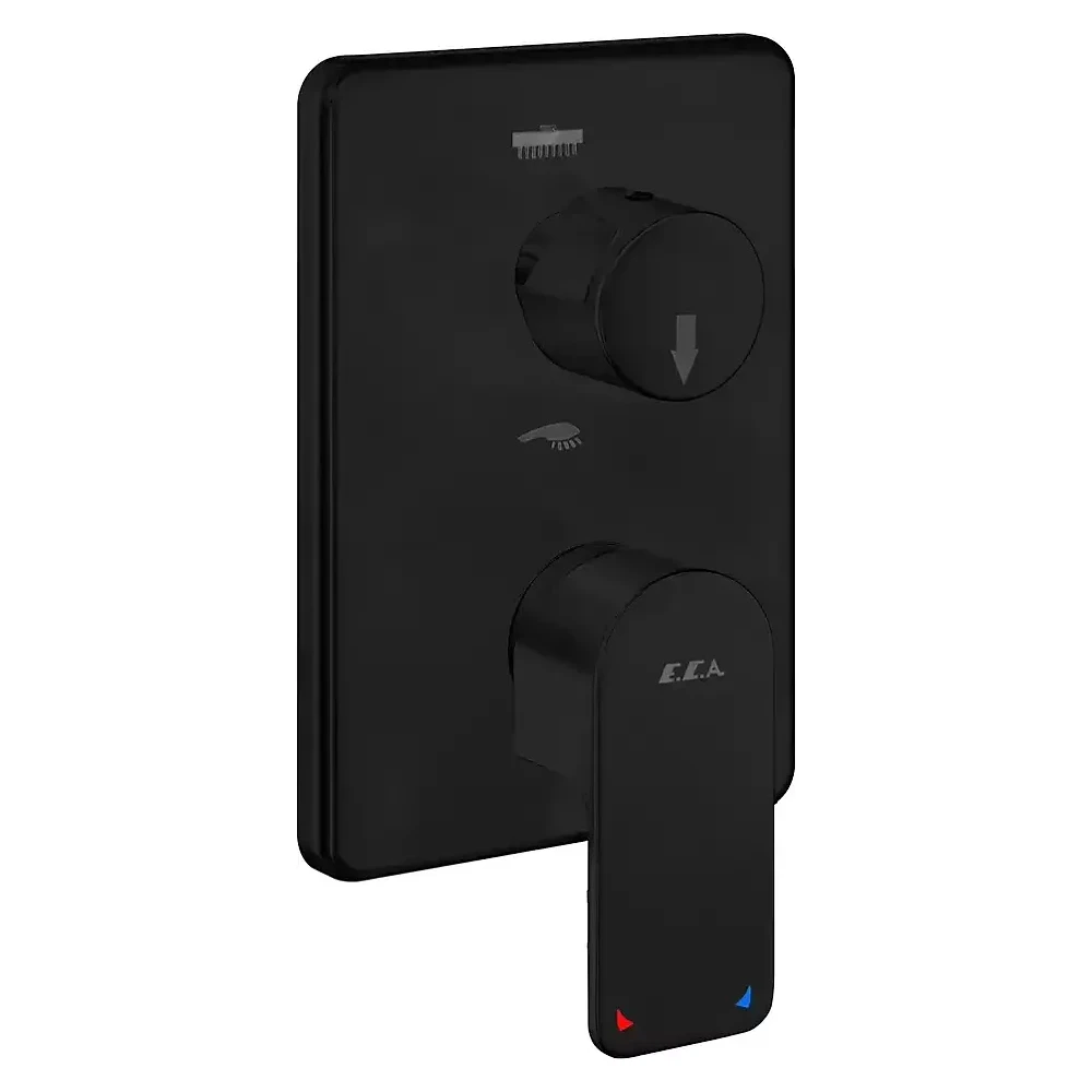 Eca Dream Köşeli Kollu Mat Siyah 2 Yollu Ankastre Banyo/Duş Bataryası Sıva Üstü Grubu - 102167223C1-KDE