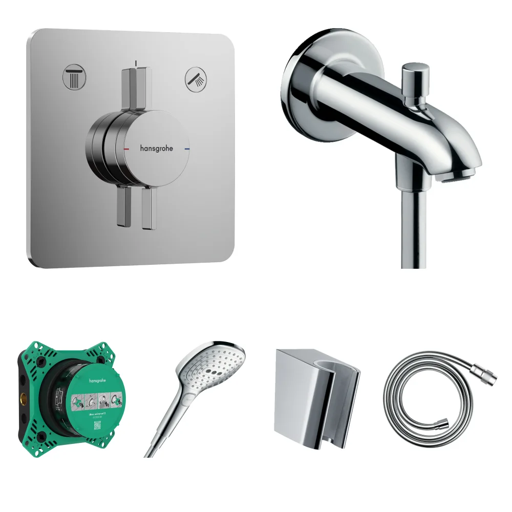 Hansgrohe DuoTurn Q Ankastre Küvet Seti - Yönlendiricili Çıkış Ucu 15 cm