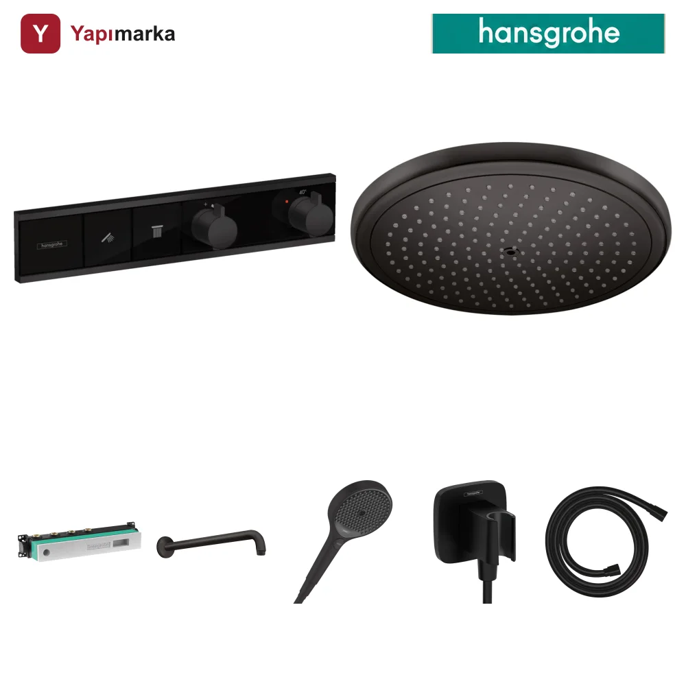 Hansgrohe RainSelect Mat Siyah 2 Çıkış Ankastre Duş Seti - Croma 280
