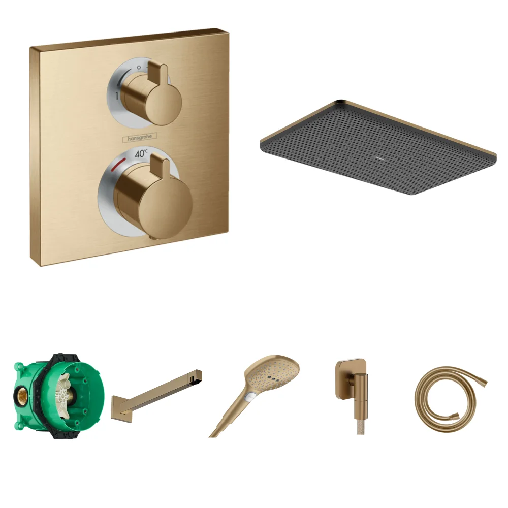 Hansgrohe Ecostat Square Mat Bronz 2 Çıkış Ankastre Duş Seti - Raindance Alive Q