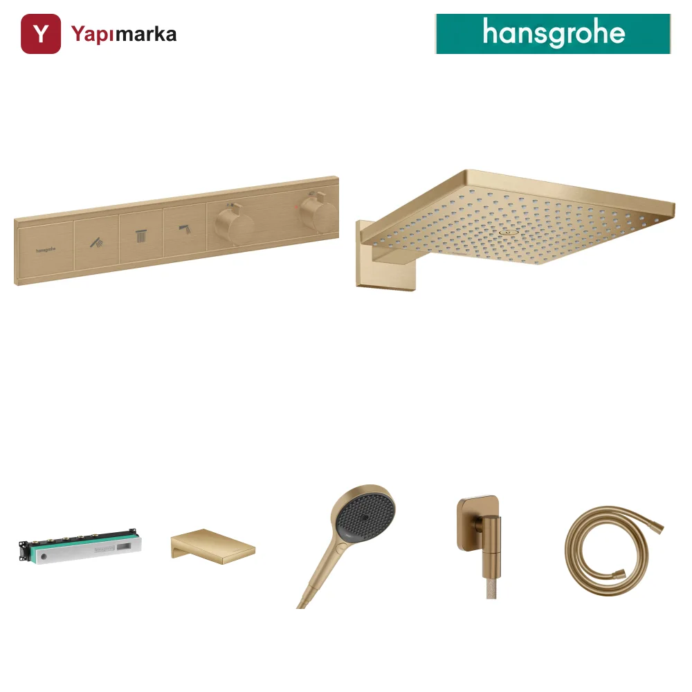 Hansgrohe RainSelect Mat Bronz 3 Çıkış Ankastre Duş Seti - Raindance E 300 + Metropol Küvet Gagası