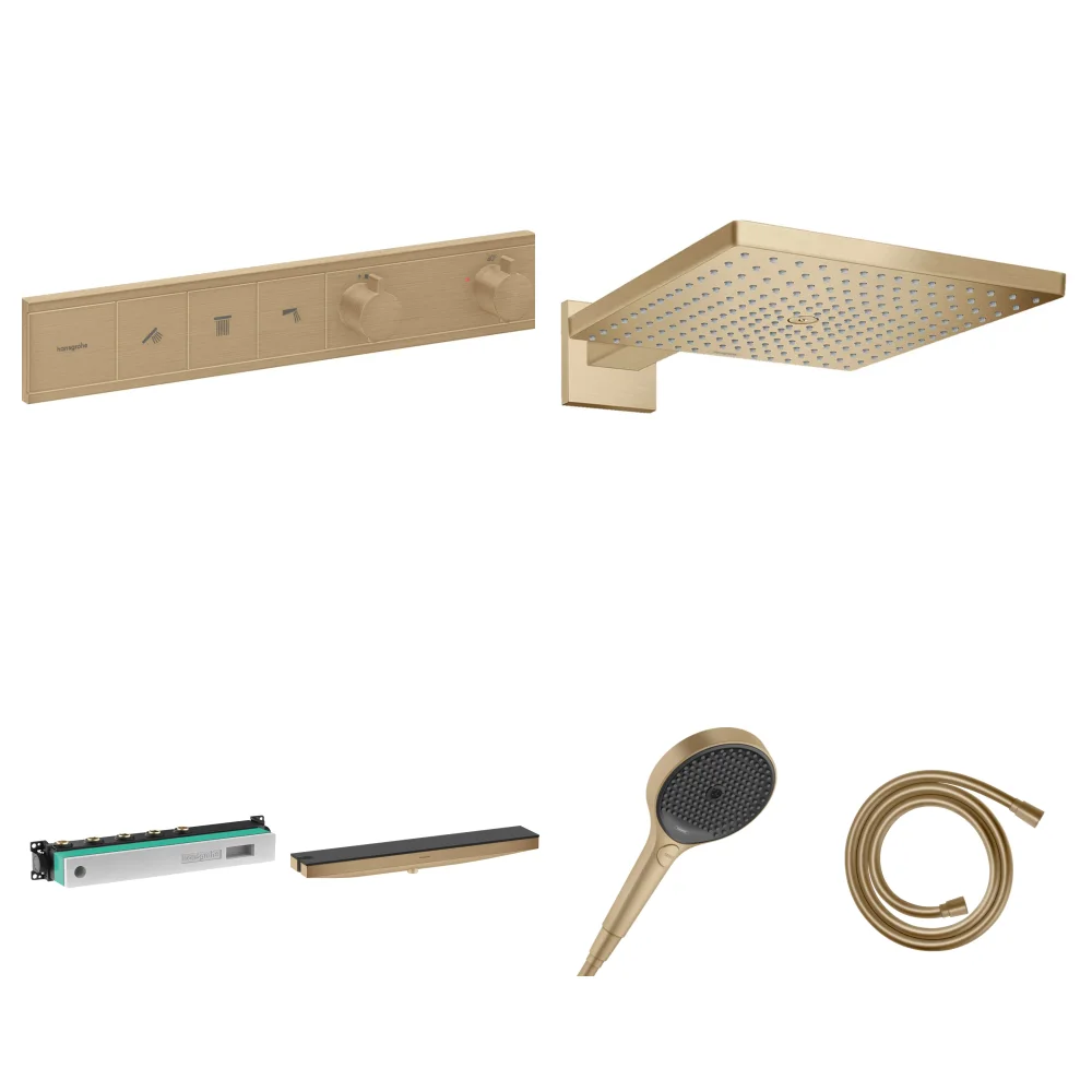 Hansgrohe RainSelect Mat Bronz 3 Çıkış Ankastre Duş Seti - Raindance E 300 + Duş Rafı