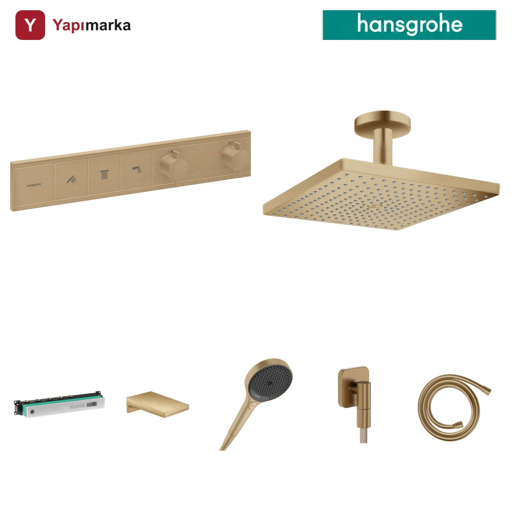 Hansgrohe RainSelect Mat Bronz 3 Çıkış Ankastre Duş Seti - Raindance E 300 Tavan + Metropol Küvet Gagası