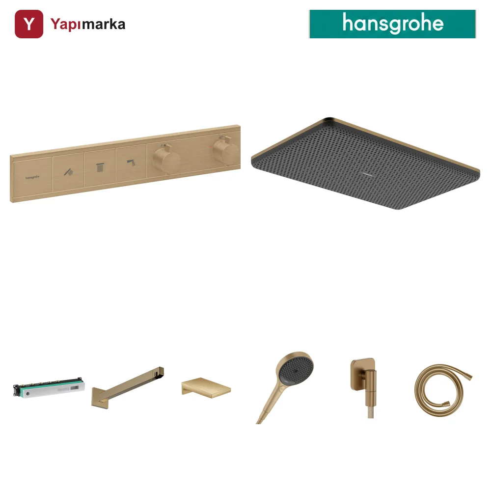 Hansgrohe RainSelect Mat Bronz 3 Çıkış Ankastre Duş Seti - Raindance Alive Q + Metropol Küvet Gagası