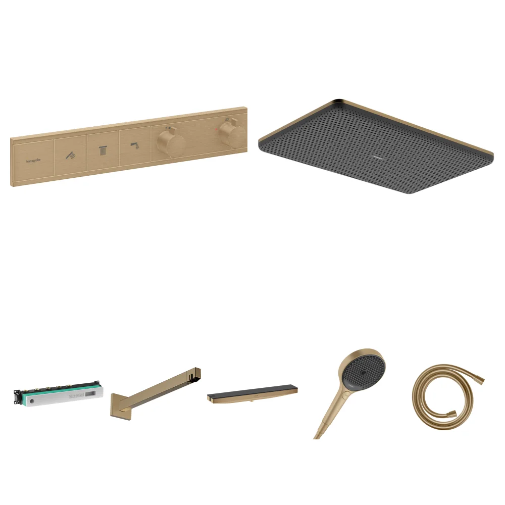 Hansgrohe RainSelect Mat Bronz 3 Çıkış Ankastre Duş Seti - Raindance Alive Q + Duş Rafı