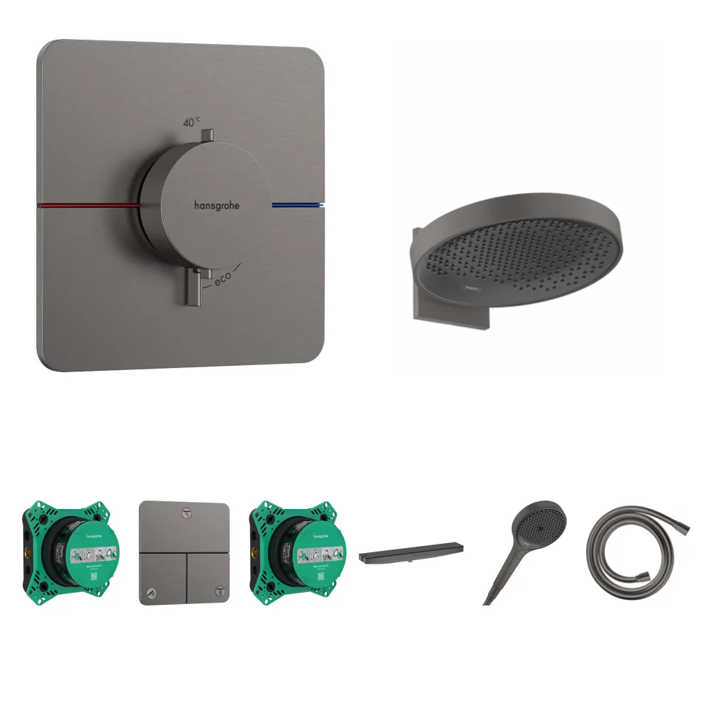 Hansgrohe ShowerSelect Comfort Q Mat Siyah-Krom 3 Çıkış Ankastre Duş Seti - Rainfinity 360 + Duş Rafı
