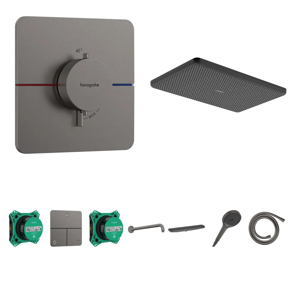 Hansgrohe ShowerSelect Comfort Q Mat Siyah-Krom 3 Çıkış Ankastre Duş Seti - Raindance Alive Q + Duş Rafı