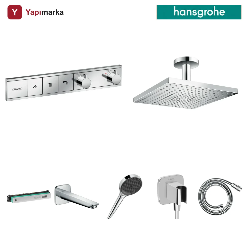 Hansgrohe RainSelect 3 Çıkış Ankastre Duş Seti - Raindance E 300 Tavan + Logis Küvet Gagası