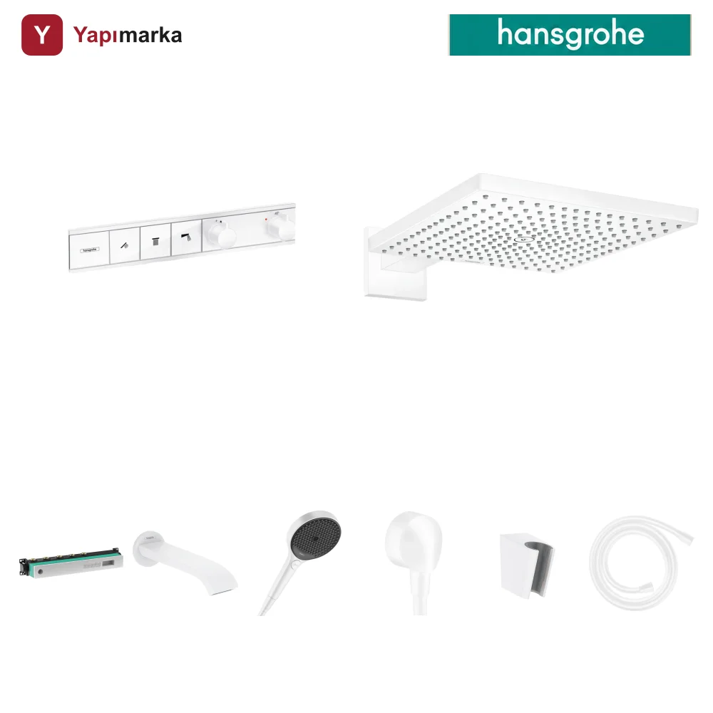 Hansgrohe RainSelect Mat Beyaz 3 Çıkış Ankastre Duş Seti - Raindance E 300 + Finoris Küvet Gagası