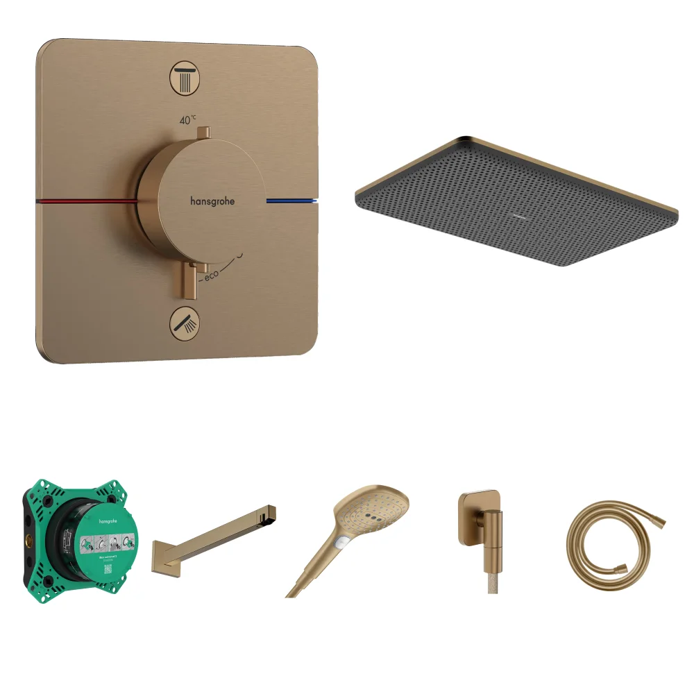 Hansgrohe ShowerSelect Comfort Q Mat Bronz 2 Çıkış Ankastre Duş Seti - Raindance Alive Q