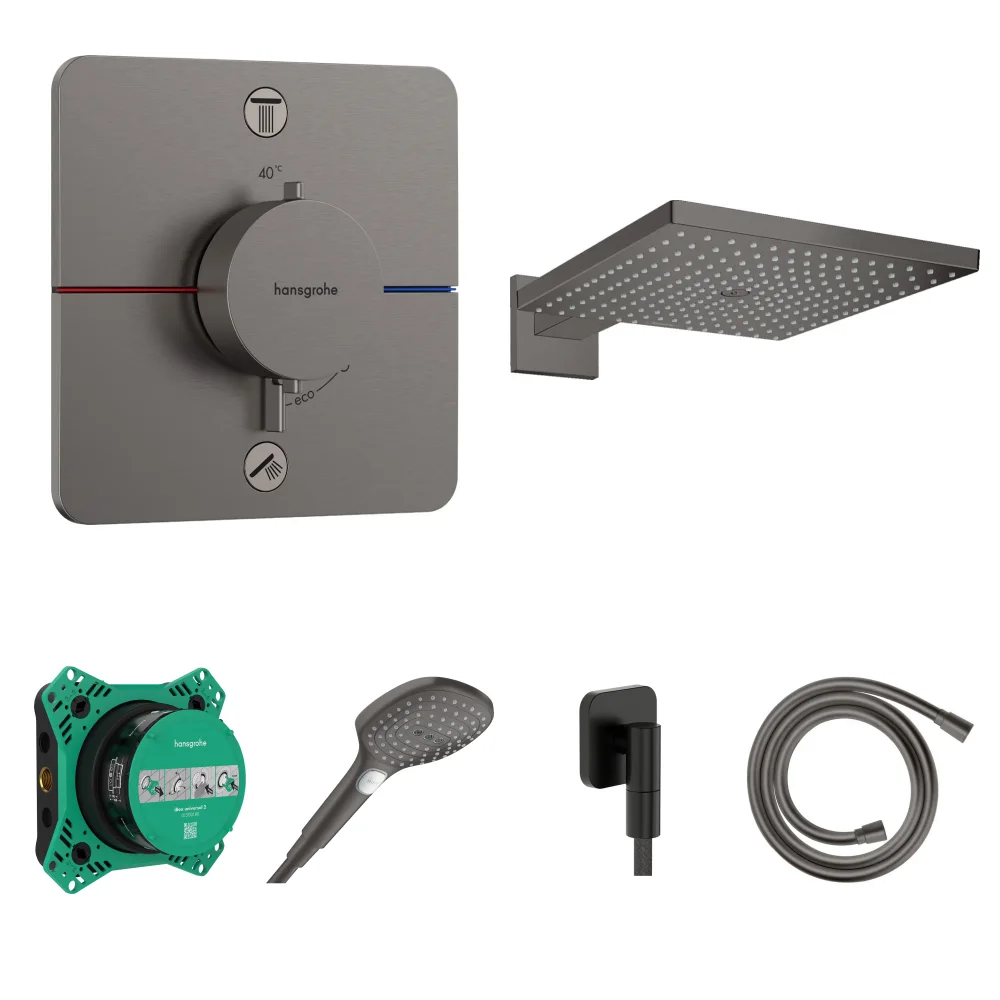 Hansgrohe ShowerSelect Comfort Q Mat Siyah-Krom 2 Çıkış Ankastre Duş Seti - Raindance E 300