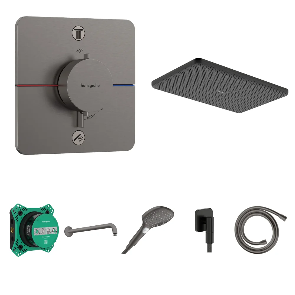 Hansgrohe ShowerSelect Comfort Q Mat Siyah-Krom 2 Çıkış Ankastre Duş Seti - Raindance Alive Q