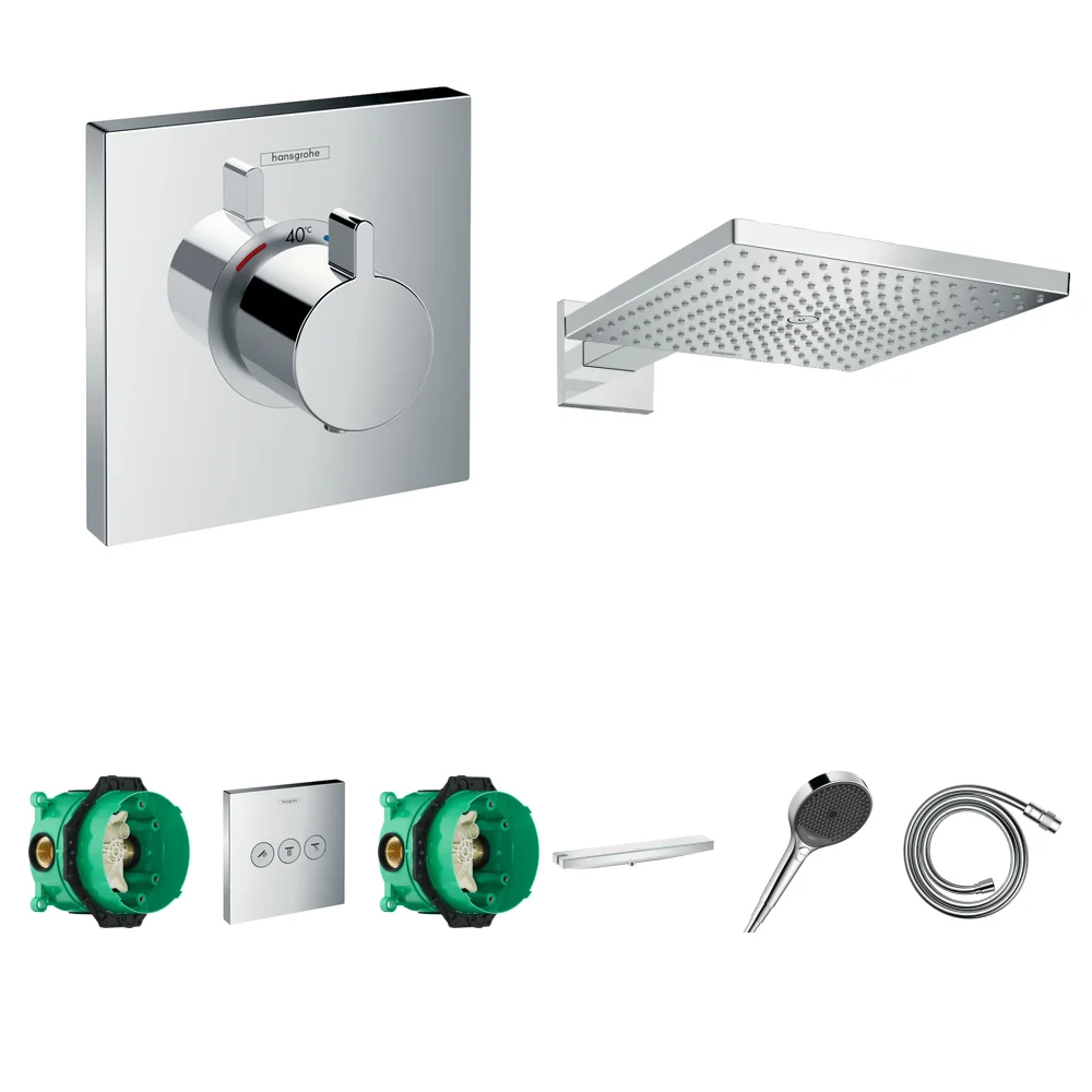 Hansgrohe ShowerSelect 3 Çıkış Ankastre Duş Seti - Raindance E 300 + Duş Rafı