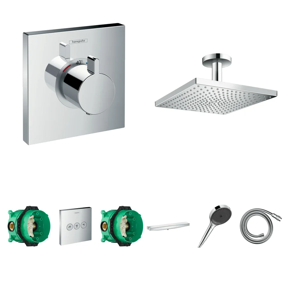 Hansgrohe ShowerSelect 3 Çıkış Ankastre Duş Seti - Raindance E 300 Tavan + Duş Rafı