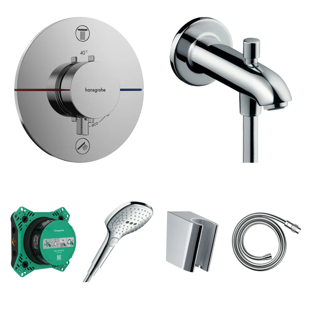 Hansgrohe ShowerSelect Comfort S Ankastre Küvet Seti - Yönlendiricili Çıkış Ucu 15 cm