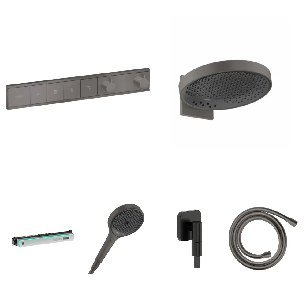 Hansgrohe RainSelect Mat Siyah-Krom 4 Çıkış Ankastre Duş Seti - Rainfinity 360 3jet