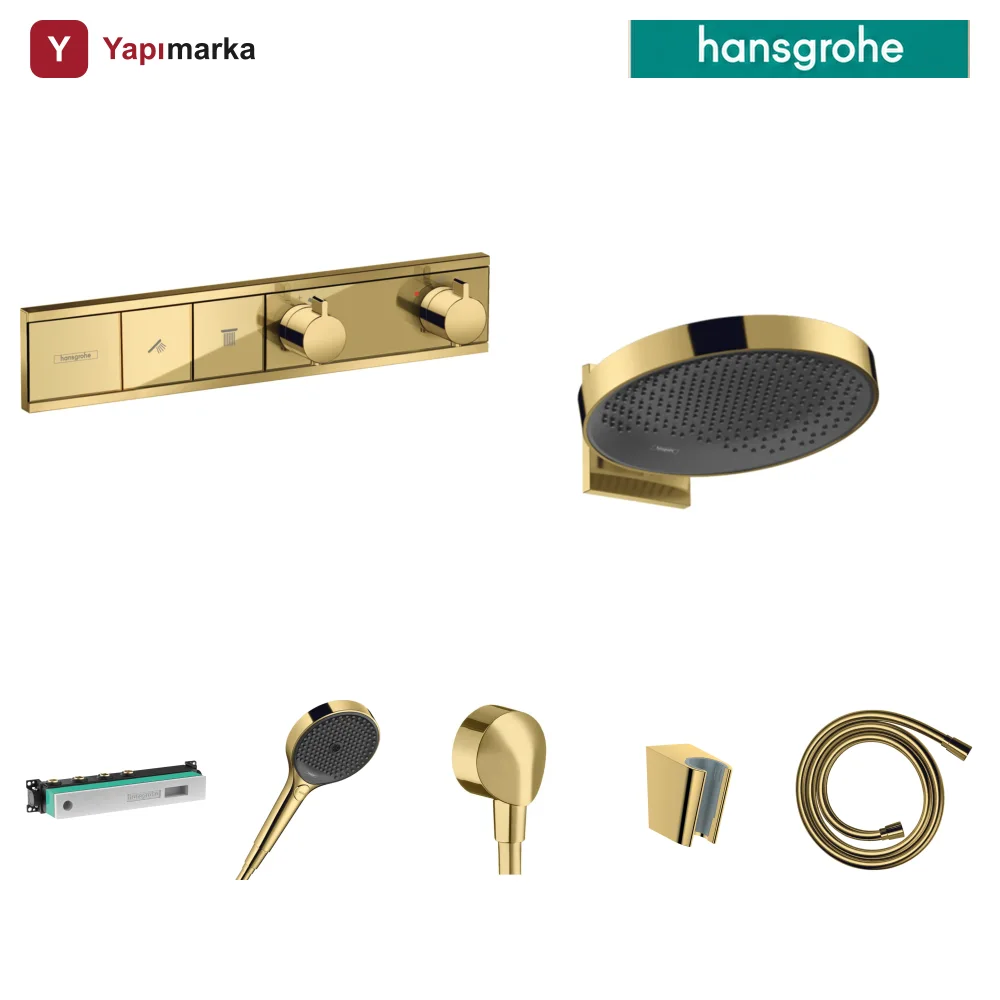 Hansgrohe RainSelect Cilalı Altın 2 Çıkış Ankastre Duş Seti - Rainfinity 360