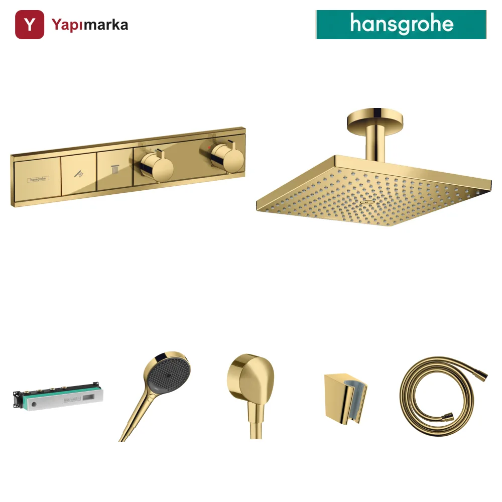Hansgrohe RainSelect Cilalı Altın 2 Çıkış Ankastre Duş Seti - Raindance E 300 Tavan