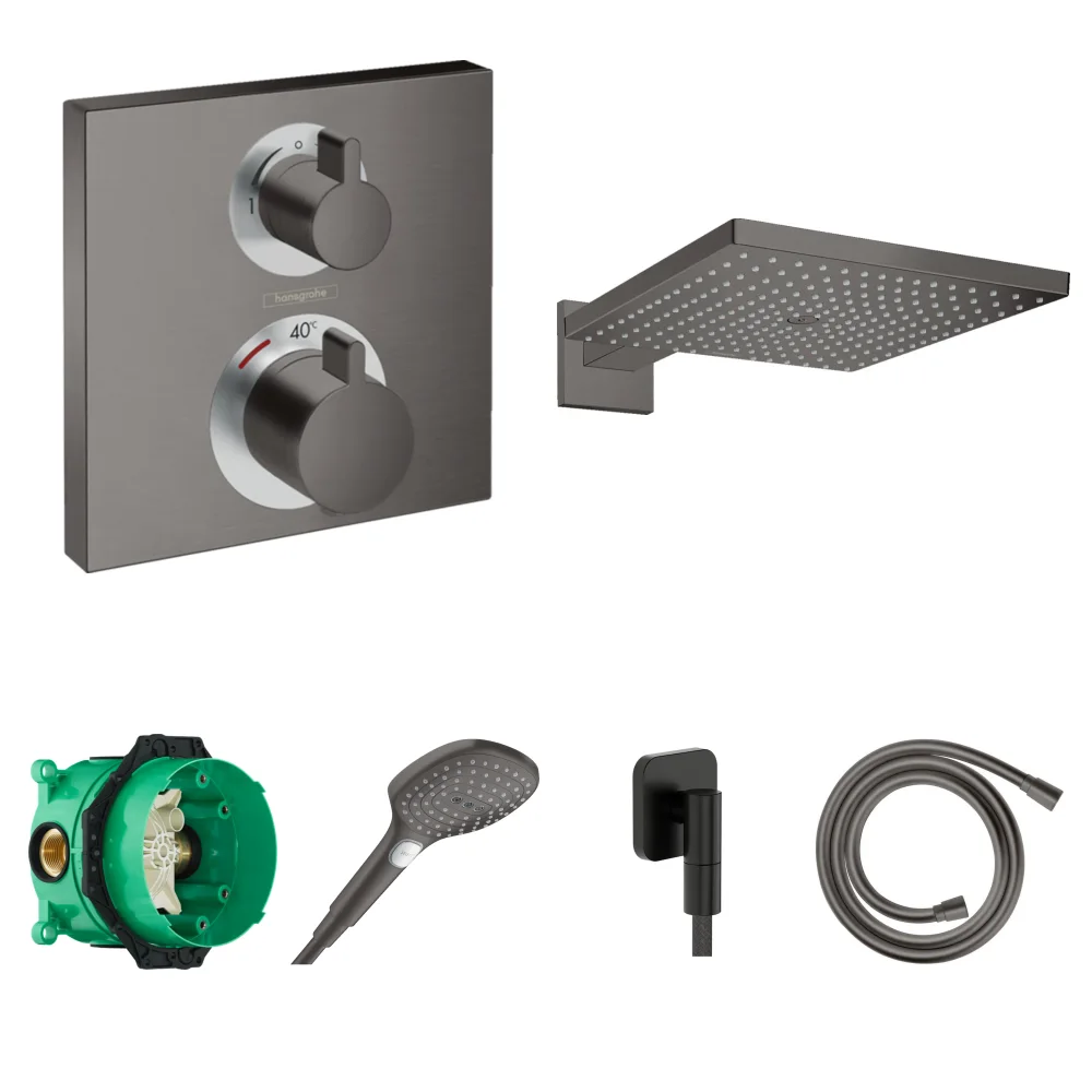 Hansgrohe Ecostat Square Mat Siyah-Krom 2 Çıkış Ankastre Duş Seti - Raindance E 300