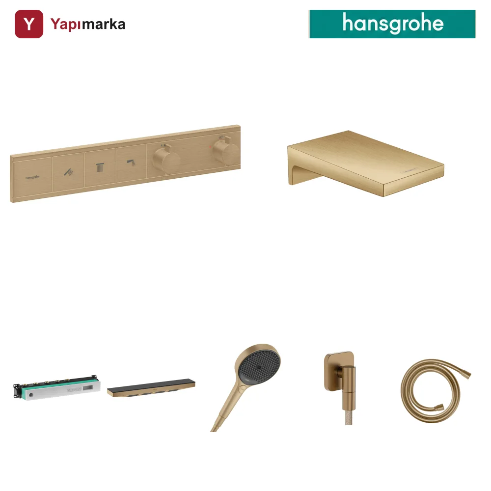 Hansgrohe RainSelect Mat Bronz 3 Çıkış Ankastre Duş Seti - Rainfinity 500 Omuz Duşu (tepe yerine) + Metropol Küvet Gagası