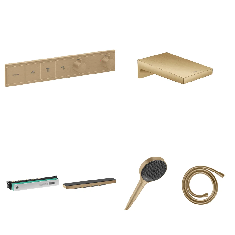 Hansgrohe RainSelect Mat Bronz 3 Çıkış Ankastre Duş Seti - Rainfinity 500 Omuz Duşu (tepe yerine) + Metropol Küvet Gagası