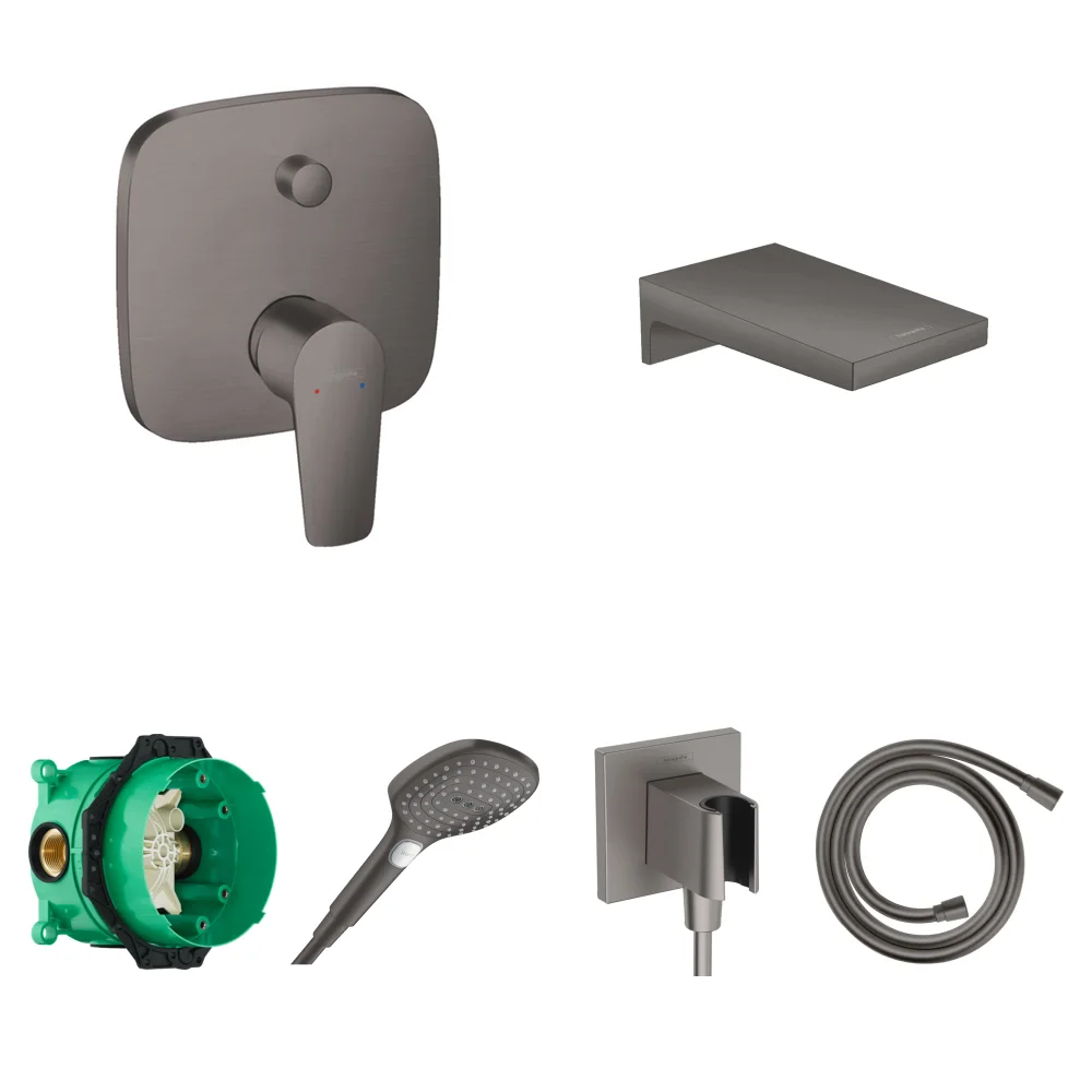 Hansgrohe Talis E Mat Siyah-Krom Ankastre Küvet Seti - Metropol Küvet Gagası