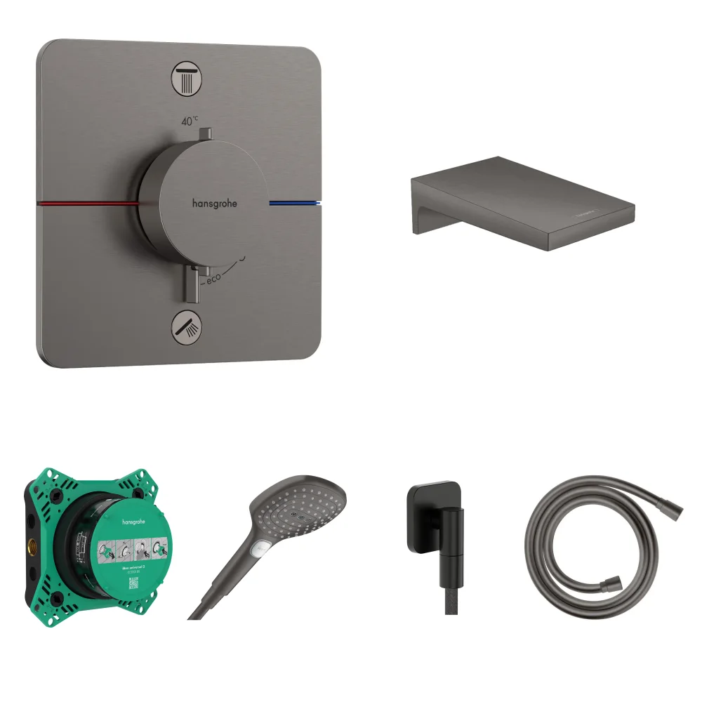 Hansgrohe ShowerSelect Comfort Q Mat Siyah-Krom Ankastre Küvet Seti - Metropol Küvet Gagası