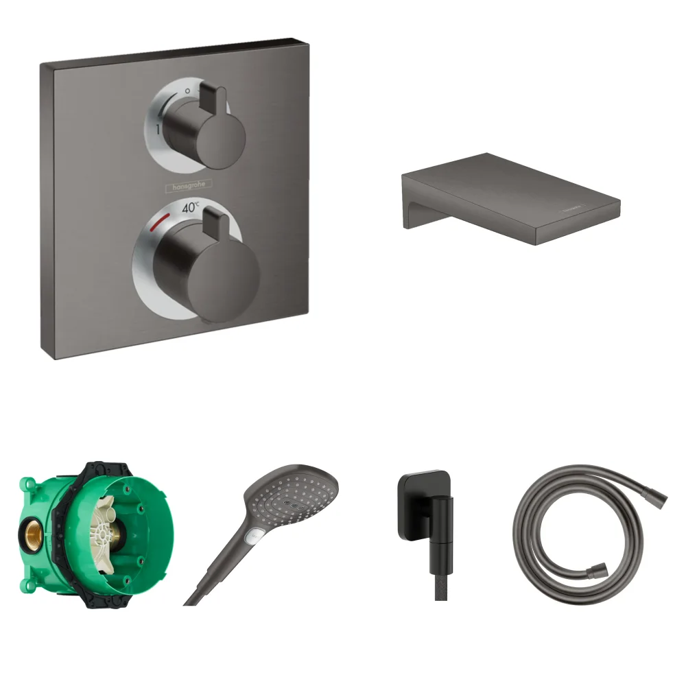 Hansgrohe Ecostat Square Mat Siyah-Krom Ankastre Küvet Seti - Metropol Küvet Gagası