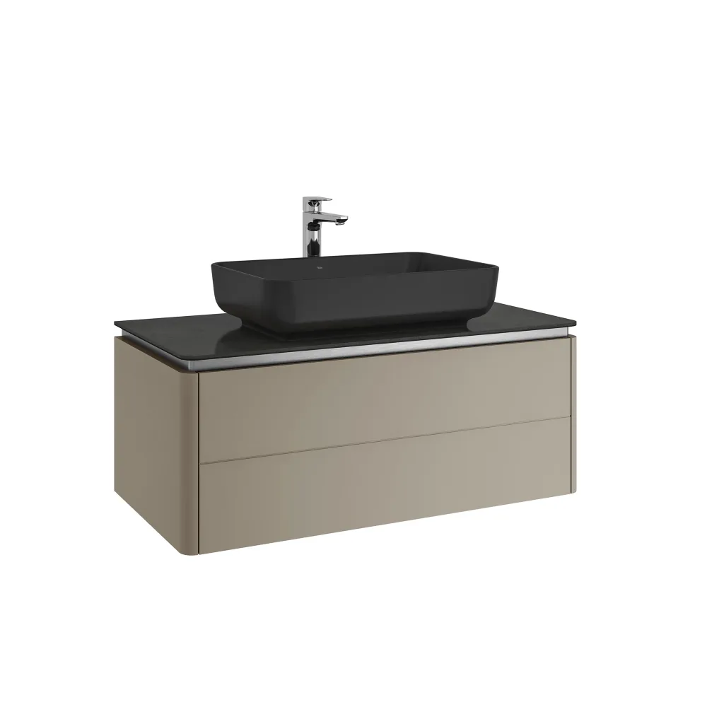 Kale Lotus 100 Cm Mat Vizon-Antrasit Lavabolu Dolap (Mat Siyah Dikdörtgen Lavabo)