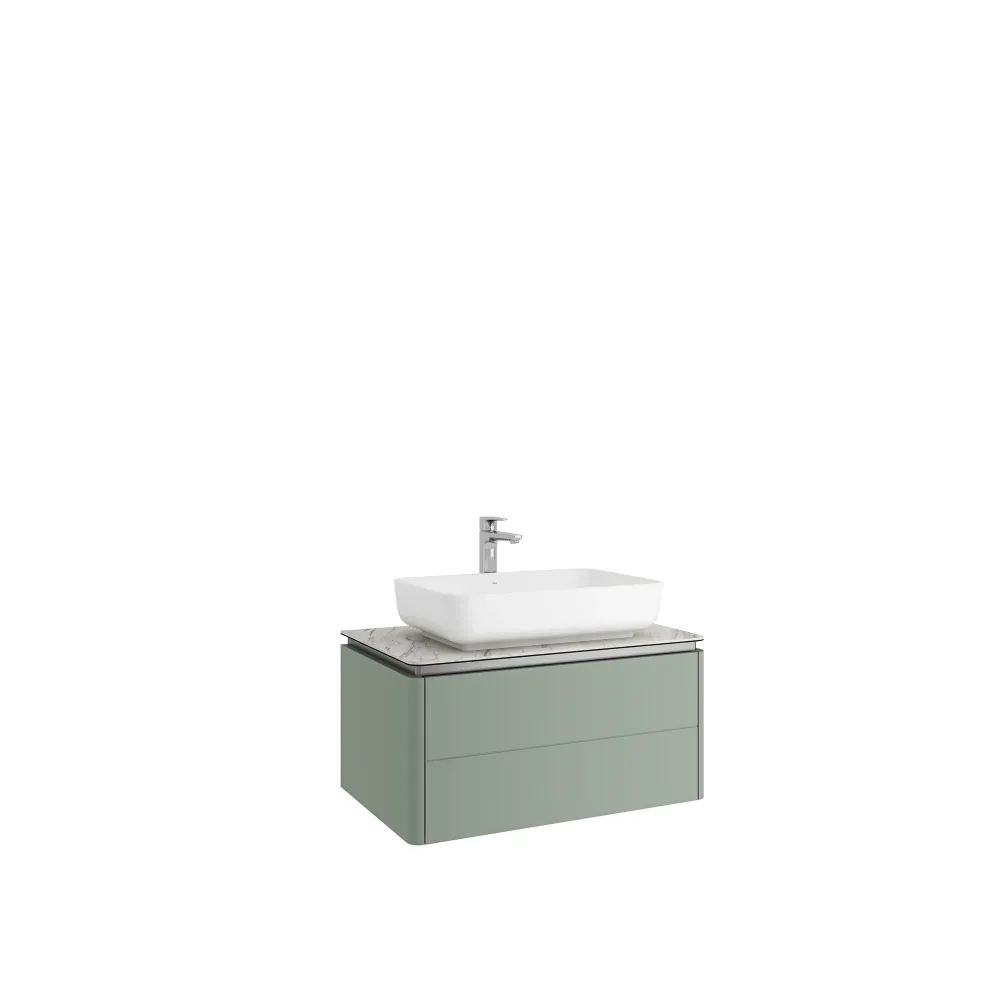 Kale Lotus 80 Cm Mat Yeşil-Pallisandro Lavabolu Dolap (Beyaz Dikdörtgen Lavabo)