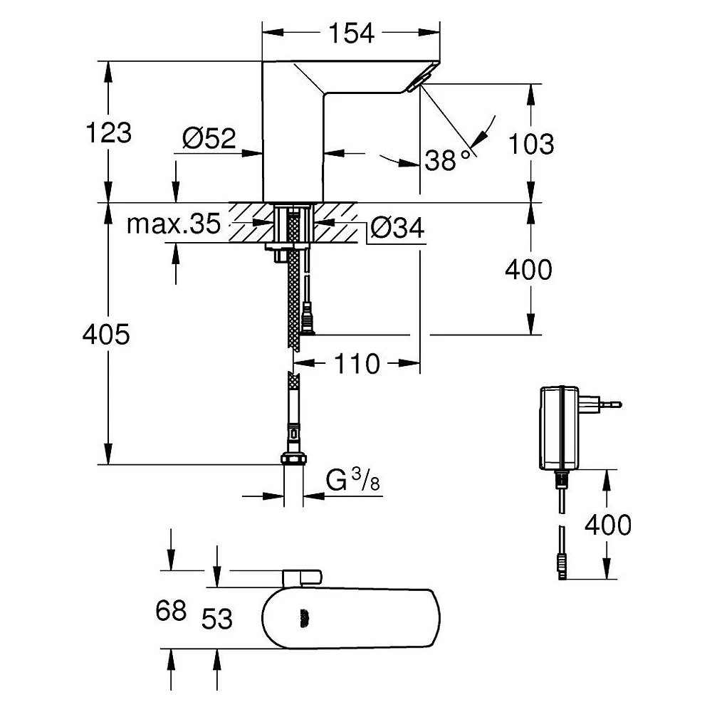 Grohe Bau Cosmopolitan E Krom Fotoselli Lavabo Bataryası 2