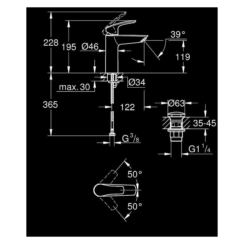 Grohe Eurosmart 2021 Krom M Lavabo Bataryası Click 2